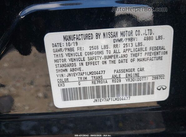 JN1EV7AP1LM204477 2020 INFINITI Q50 Black Engine compartment view