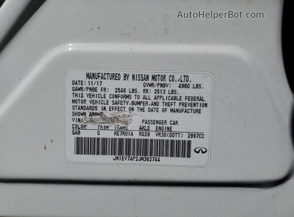 JN1EV7AP2JM362744 2018 INFINITI Q50 White 
