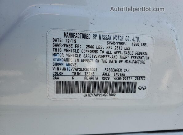 JN1EV7AP2LM207002 2020 INFINITI Q50 Белый Вид подкапотного пространства