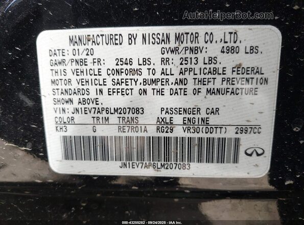 JN1EV7AP6LM207083 2020 INFINITI Q50 Черный Вид подкапотного пространства