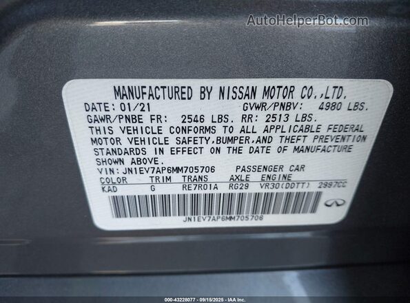 JN1EV7AP6MM705706 2021 INFINITI Q50 Gray Widok komory silnika