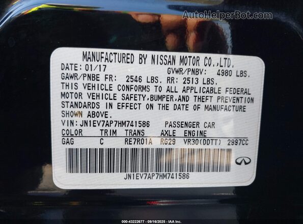 JN1EV7AP7HM741586 2017 INFINITI Q50 Black Вид підкапотного простору