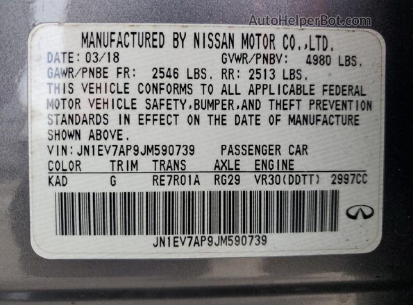 JN1EV7AP9JM590739 2018 INFINITI Q50 Серый 