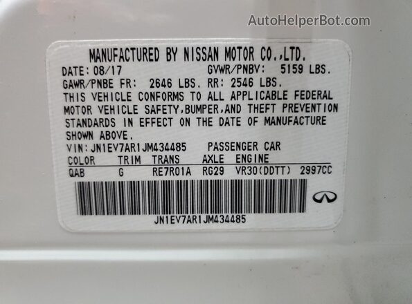 JN1EV7AR1JM434485 2018 INFINITI Q50 White 