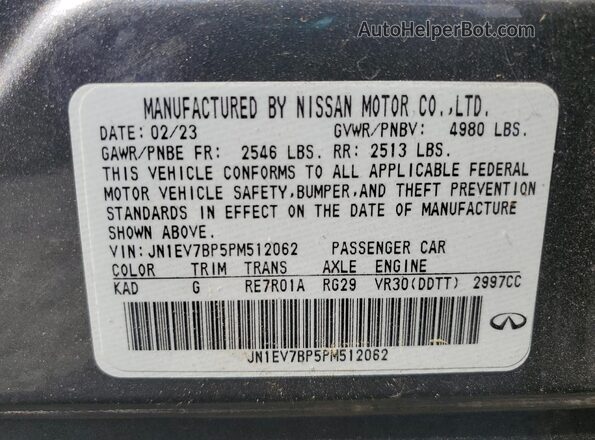 JN1EV7BP5PM512062 2023 INFINITI Q50 Gray Vista de la etiqueta del VIN