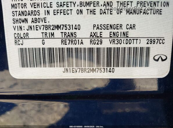 JN1EV7BR2MM753140 2021 INFINITI Q50 Blue Вид підкапотного простору