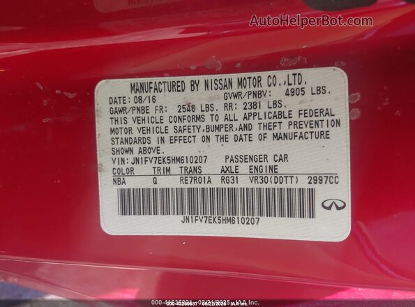 JN1FV7EK5HM610207 2017 INFINITI Q60 Red Вид наклейки з VIN-кодом
