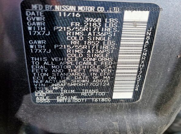 JN8AF5MRXHT702124 2017 NISSAN JUKE Gray 