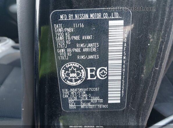 JN8AF5MV6HT752287 2017 NISSAN JUKE Black Engine compartment view