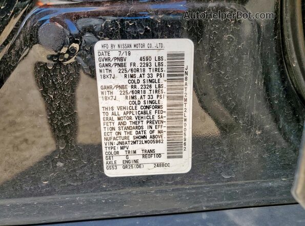 JN8AT2MT2LW005962 2020 NISSAN ROGUE Black VIN sticker view