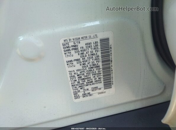 JN8AT2MT4LW010709 2020 NISSAN ROGUE Белый Вид подкапотного пространства
