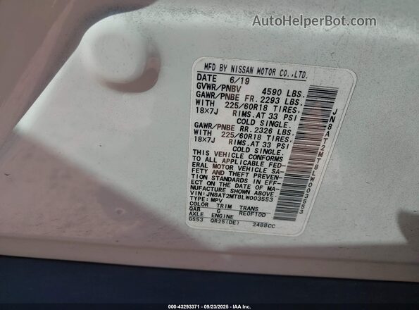 JN8AT2MT8LW003553 2020 NISSAN ROGUE White Շարժիչի բաժամունքի տեսք