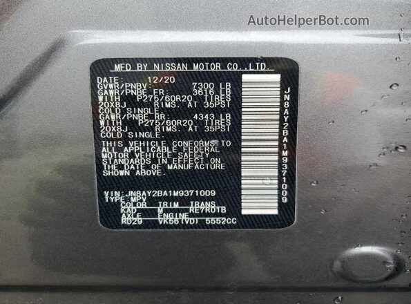 JN8AY2BA1M9371009 2021 NISSAN ARMADA Gray 