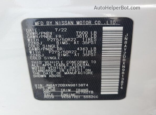 JN8AY2DBXN9813874 2022 NISSAN ARMADA White 