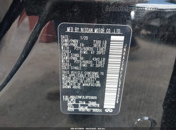 JN8AZ2NF2L9703929 2020 INFINITI QX80 Black Вид підкапотного простору