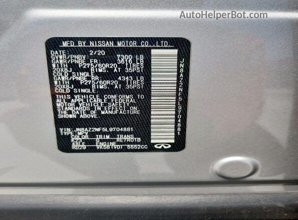 JN8AZ2NF5L9704881 2020 INFINITI QX80 Silver 