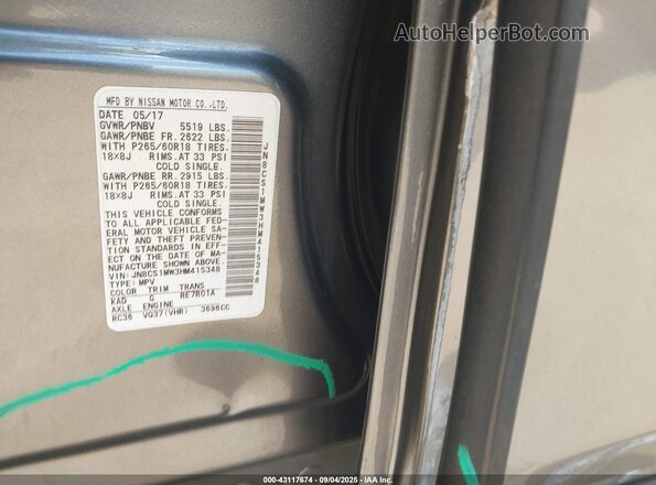 JN8CS1MW3HM415348 2017 INFINITI QX70 Gray Engine compartment view