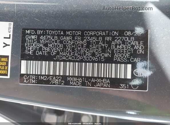 JTDACACU2P3009615 2023 TOYOTA PRIUS PRIME Gray 