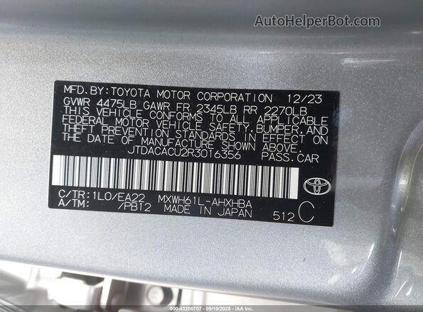 JTDACACU2R3016356 2024 TOYOTA PRIUS PRIME Silver Widok komory silnika