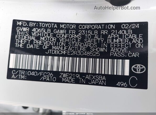 JTDBCMFE2R3048525 2024 TOYOTA LL White Вид підкапотного простору