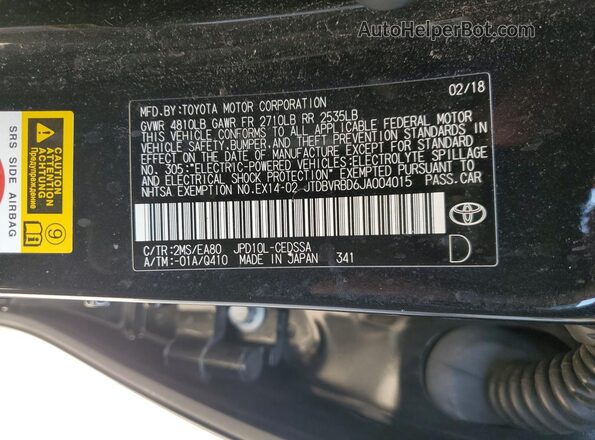 JTDBVRBD6JA004015 2018 TOYOTA MIRAI Black Vista del compartimento del motor