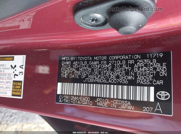 JTDBVRBD6LA007936 2020 TOYOTA MIRAI Maroon Շարժիչի բաժամունքի տեսք