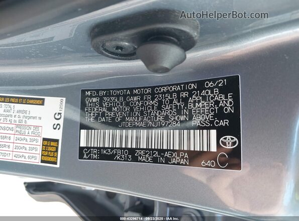 JTDEPMAE7NJ197284 2022 TOYOTA LL Light Blue Vista del compartimento del motor