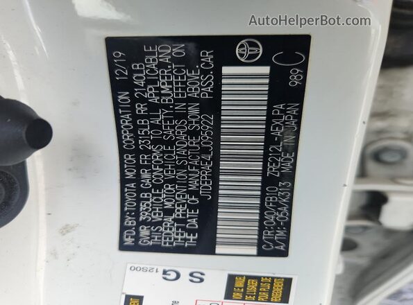 JTDEPRAE4LJ095922 2020 TOYOTA LL White Շարժիչի բաժամունքի տեսք