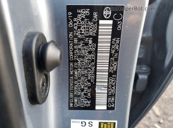 JTDEPRAE9LJ051902 2020 TOYOTA LL Blue VIN კოდის სტიკერის ხედი