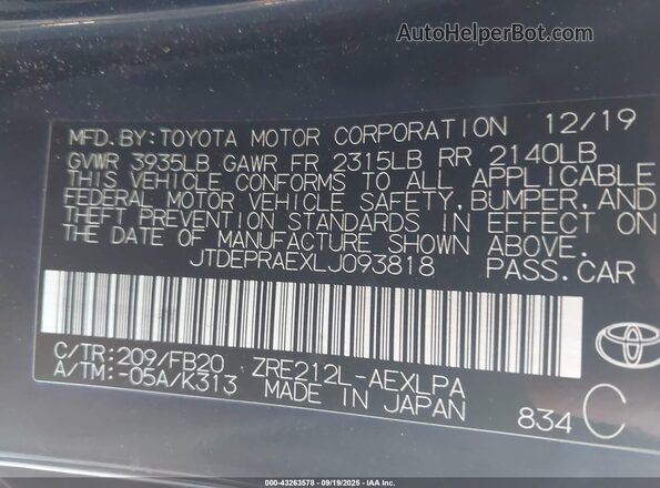 JTDEPRAEXLJ093818 2020 TOYOTA LL Black Շարժիչի բաժամունքի տեսք