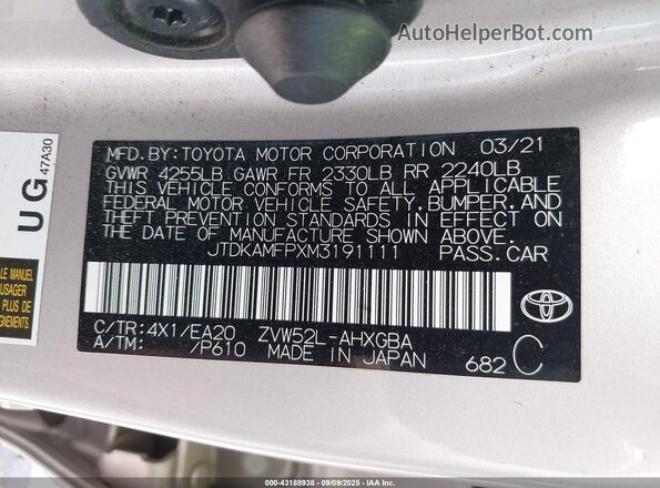 JTDKAMFPXM3191111 2021 TOYOTA LIMITED Silver Engine compartment view