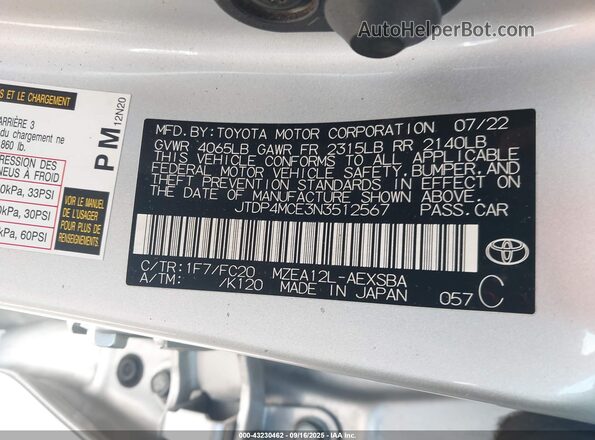 JTDP4MCE3N3512567 2022 TOYOTA LL Серебряный Вид подкапотного пространства