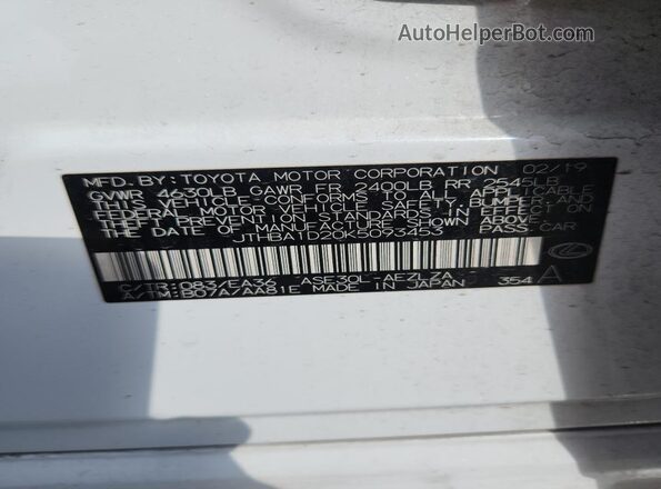 JTHBA1D20K5093453 2019 LEXUS IS Белый Вид наклейки с VIN-кодом
