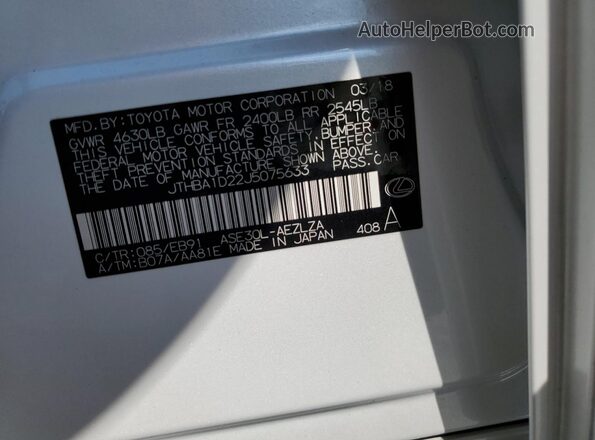 JTHBA1D22J5075633 2018 LEXUS IS White 