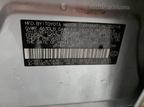JTHBA1D24J5072152 2018 LEXUS IS Silver Շարժիչի բաժամունքի տեսք