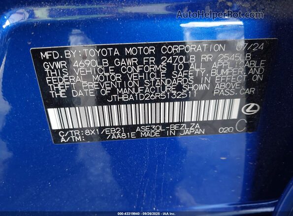 JTHBA1D26R5132511 2024 LEXUS IS 300 Blue 