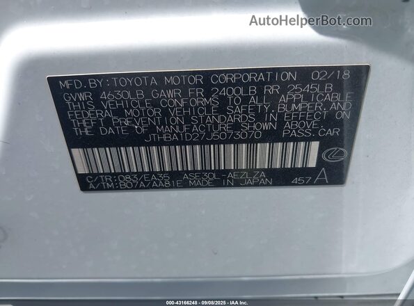 JTHBA1D27J5073070 2018 LEXUS IS White 