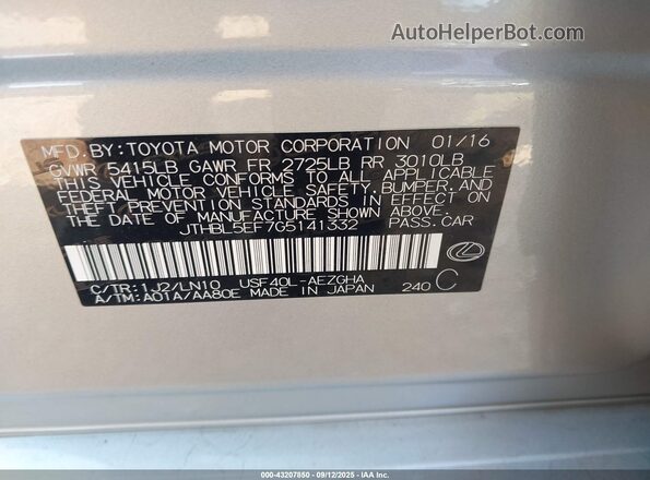 JTHBL5EF7G5141332 2016 LEXUS LS 460 Silver ძრავის განყოფილების ხედი