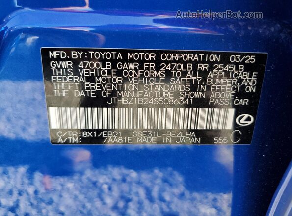 JTHBZ1B24S5086341 2025 LEXUS IS Blue Widok naklejki z numerem VIN