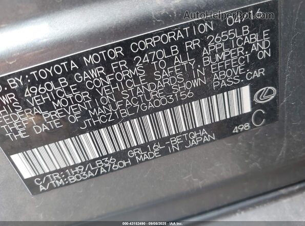 JTHCZ1BL7GA003156 2016 LEXUS GS 350 Серый Вид подкапотного пространства
