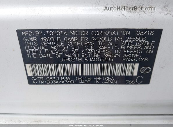 JTHCZ1BL8JA010303 2018 LEXUS GS White 