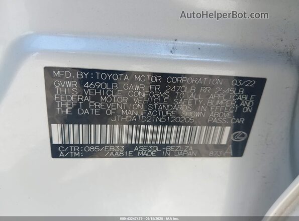 JTHDA1D21N5120205 2022 LEXUS IS 300 White Vista del compartimento del motor