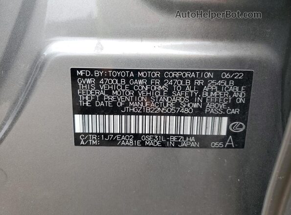 JTHGZ1B22N5057480 2022 LEXUS IS Silver 