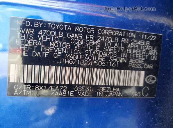 JTHGZ1B22P5061161 2023 LEXUS IS Blue 