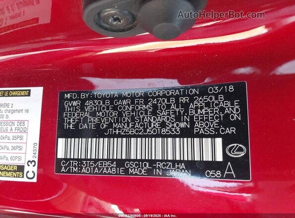 JTHHZ5BC2J5018533 2018 LEXUS RC 350 Red Engine compartment view