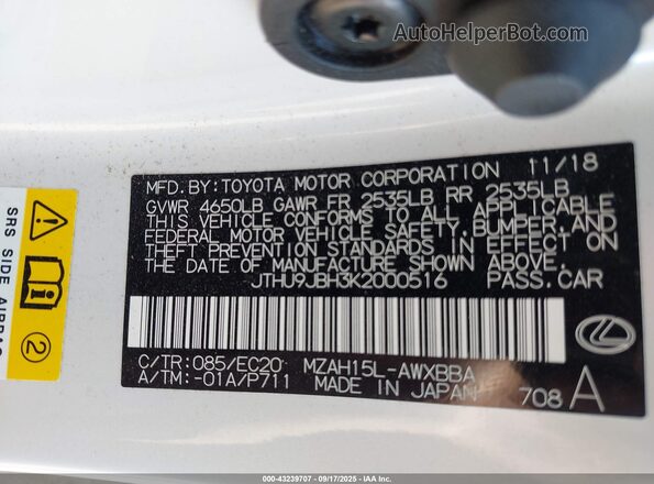 JTHU9JBH3K2000516 2019 LEXUS UX White Engine compartment view