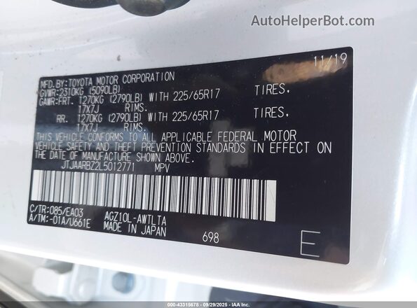 JTJAARBZ2L5012771 2020 LEXUS NX 300 White Вид підкапотного простору