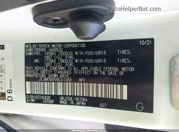 JTJAM7BX5N5311068 2022 LEXUS GX 460 White 