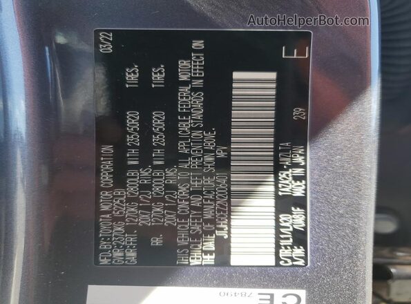 JTJHGCEZ2N2006401 2022 LEXUS NX Charcoal VIN կոդի պիտակի տեսք