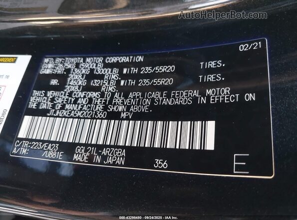 JTJHZKEA5M2021360 2021 LEXUS RX 350L Black 